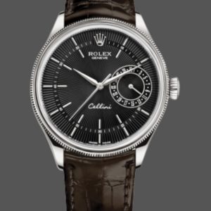 Rolex Cellini Date 50519 Bracelet Cuir Brun Cadran Noir 39mm Montre Réplique Homme