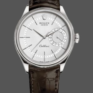 Rolex Cellini Date 50519 Bracelet Cuir Brun Cadran Argent 39mm Montre Réplique Homme