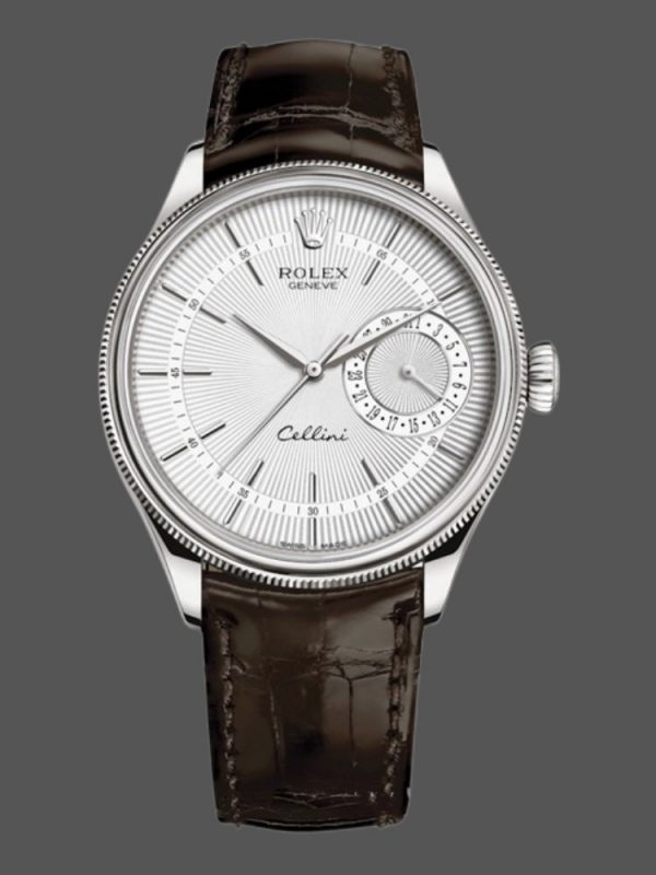 Rolex Cellini Date 50519 Bracelet Cuir Brun Cadran Argent 39mm Montre Réplique Homme