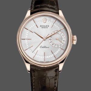 Rolex Cellini Date Or Rose Bracelet Cuir Crocodile Cadran Argent 50515 39mm Montre Réplique Homme