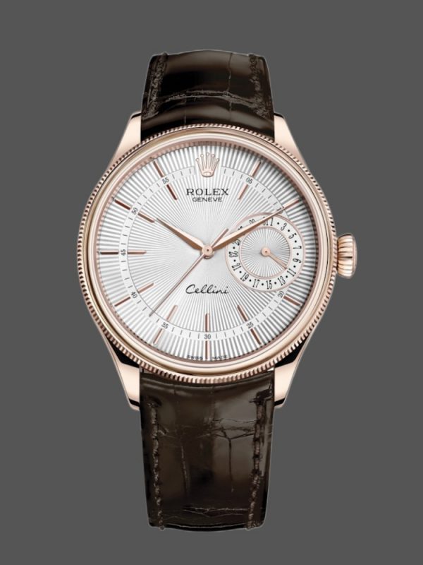 Rolex Cellini Date Or Rose Bracelet Cuir Crocodile Cadran Argent 50515 39mm Montre Réplique Homme