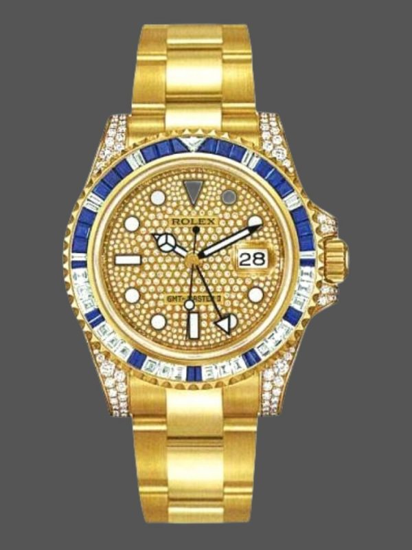 Rolex GMT-Master II 116758 Or Jaune Cadran Pavé 40mm Montre Réplique Homme