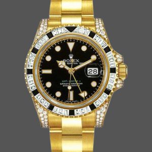 Rolex GMT-Master II 116758 Or Jaune Cadran Noir Diamants 40mm Montre Réplique Homme