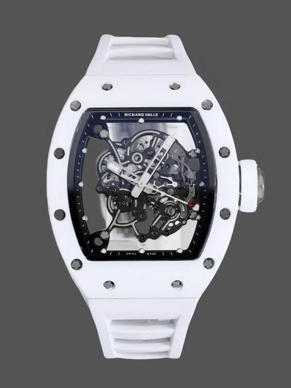 Richard Mille RM 055 RMUL2 NTPT Fibre de carbone Marque noire Bracelet caoutchouc blanc