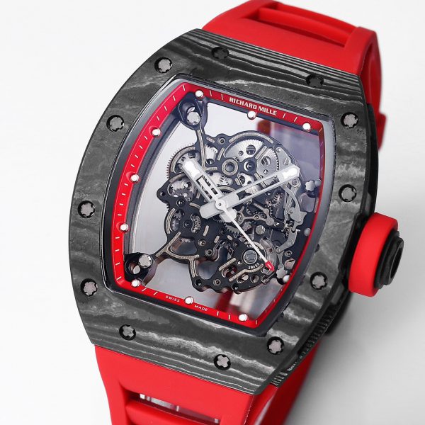 Richard Mille RM 055 NTPT Fibre de carbone Bracelet caoutchouc rouge – Image 2