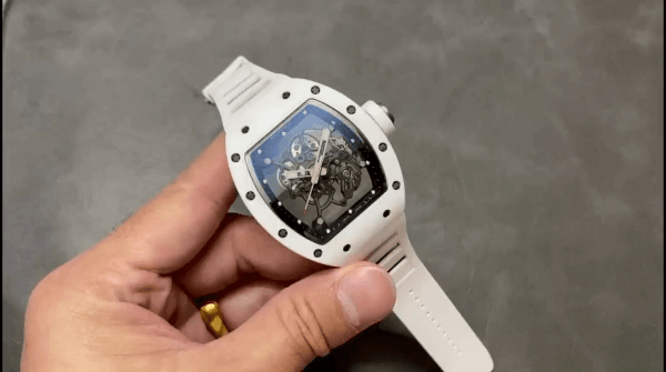 Richard Mille RM 055 RMUL2 NTPT Fibre de carbone Marque noire Bracelet caoutchouc blanc – Image 2