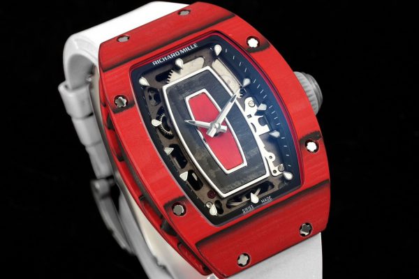 Richard Mille RM07-01 Racing Rouge Carbone Bracelet caoutchouc blanc 46mm Montre Femme – Image 2