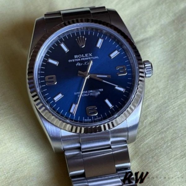 Rolex Oyster Perpetual Air-King 114234 Cadran Bleu Lunette Or Blanc Cannelée 34mm Réplique Unisexe – Image 4