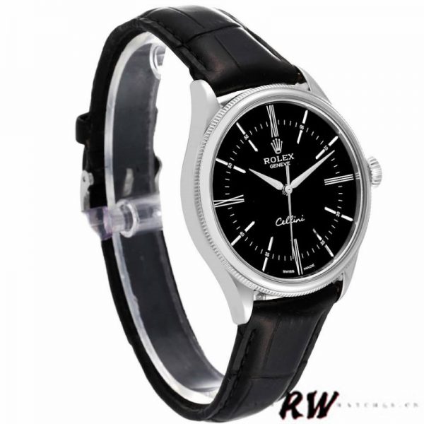 Rolex Cellini Time 50509 Bracelet Cuir Noir Cadran Noir 39mm Montre Réplique Homme – Image 6