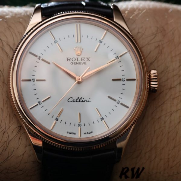 Rolex Cellini Time 50505 Bracelet Cuir Noir Cadran Blanc 39mm Montre Réplique Homme – Image 6