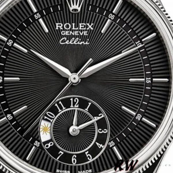 Rolex Cellini Dual Time 50529 Cadran Noir Bracelet Cuir Brun 39mm Montre Réplique Homme – Image 5