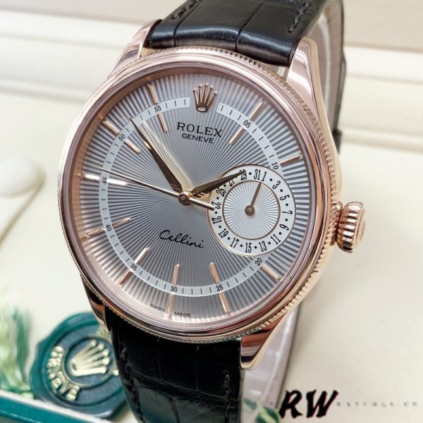 Rolex Cellini Date 50515 Or Rose Cadran Guilloché Argent Index 39mm Montre Réplique Homme – Image 5