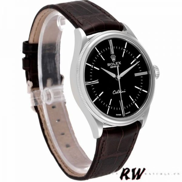 Rolex Cellini Time 50509 Bracelet Cuir Brun Cadran Noir 39mm Montre Réplique Homme – Image 6
