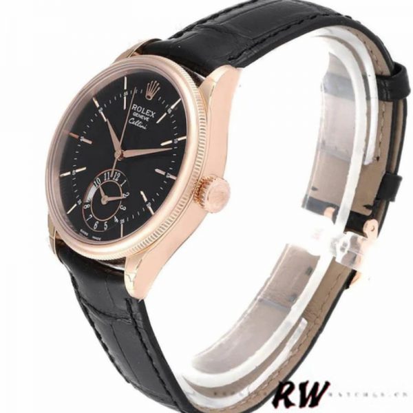 Rolex Cellini Dual Time 50525 Cadran Noir Bracelet Cuir Noir 39mm Montre Réplique Homme – Image 6