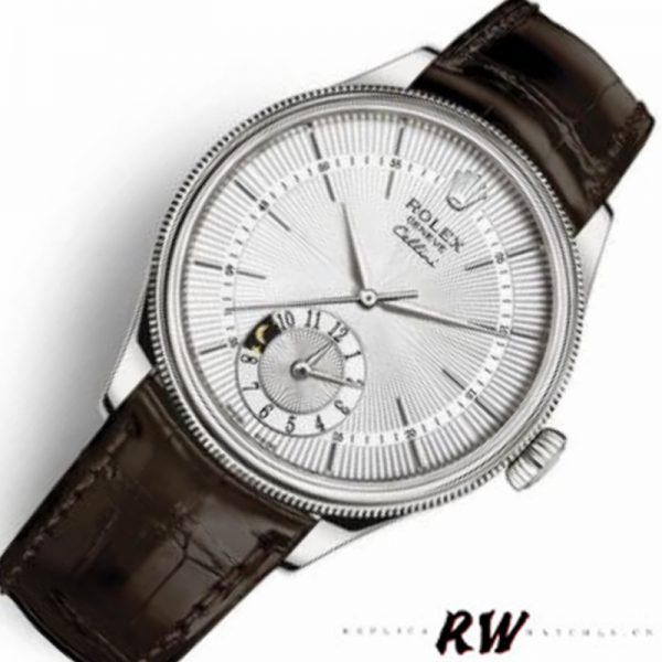 Rolex Cellini Dual Time 50529 Cadran Argent Bracelet Brun 39mm Montre Réplique Homme – Image 6
