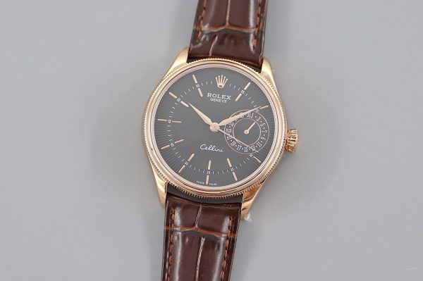 Rolex Cellini Date 50515 Bracelet Cuir Brun Index Noir 39mm Montre Réplique Homme – Image 9