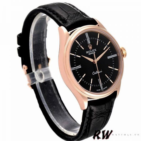 Rolex Cellini Time 50505 Bracelet Cuir Noir Cadran Noir 39mm Montre Réplique Homme – Image 6