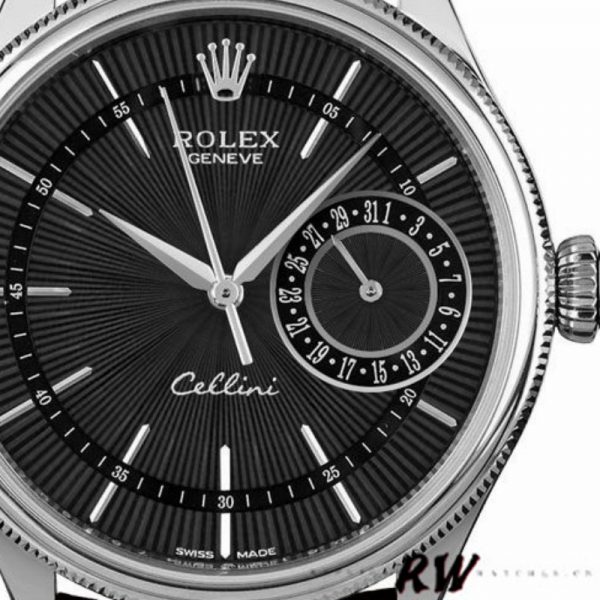 Rolex Cellini Date 50519 Bracelet Cuir Brun Cadran Noir 39mm Montre Réplique Homme – Image 6