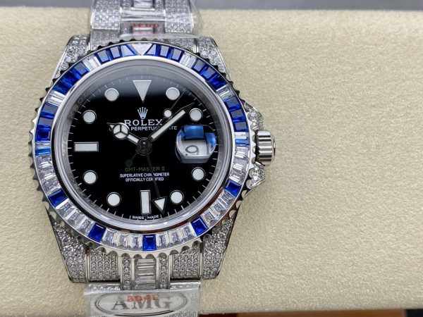 Rolex GMT Master AMG 126710BLRO 40mm Double Fuseau Horaire Cadran Noir Montre à Diamants – Image 10