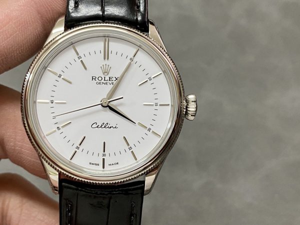 Rolex Cellini Time 50509 Bracelet Cuir Noir Cadran Blanc 39mm Montre Réplique Homme – Image 10