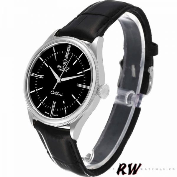 Rolex Cellini Time 50509 Bracelet Cuir Noir Cadran Noir 39mm Montre Réplique Homme – Image 5