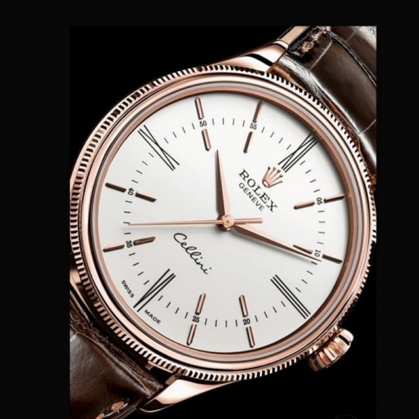 Rolex Cellini Time 50505 Bracelet Cuir Brun Cadran Blanc 39mm Montre Réplique Homme – Image 4