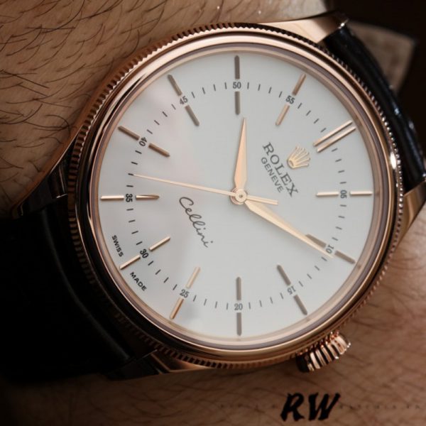 Rolex Cellini Time 50505 Bracelet Cuir Noir Cadran Blanc 39mm Montre Réplique Homme – Image 5