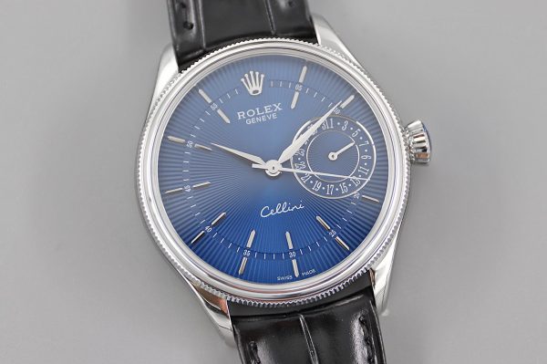 Rolex Cellini Date 50519 Cadran Bleu Bracelet Cuir Bleu 39MM Montre Réplique Homme – Image 7