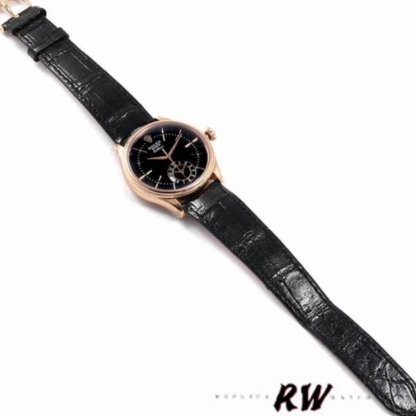 Rolex Cellini Dual Time 50525 Cadran Noir Bracelet Cuir Noir 39mm Montre Réplique Homme – Image 5