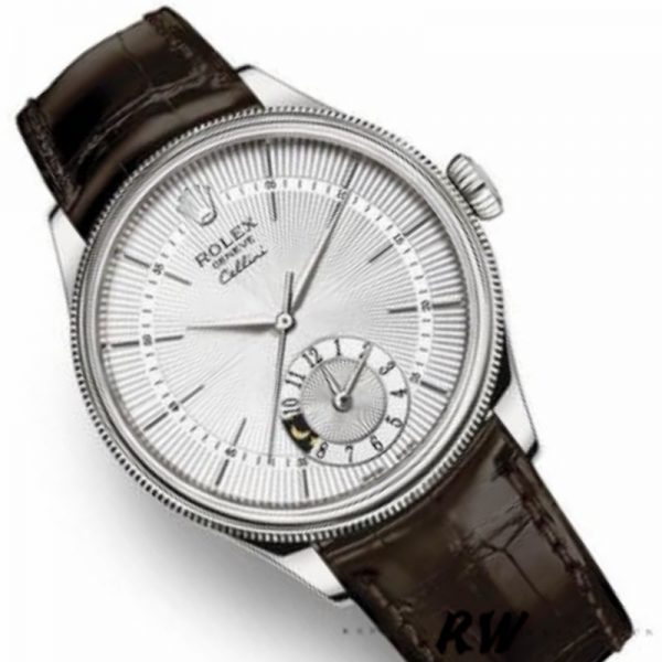Rolex Cellini Dual Time 50529 Cadran Argent Bracelet Brun 39mm Montre Réplique Homme – Image 5
