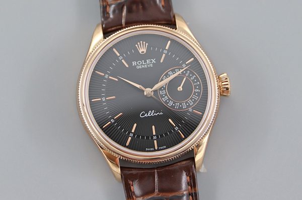 Rolex Cellini Date 50515 Bracelet Cuir Brun Index Noir 39mm Montre Réplique Homme – Image 8