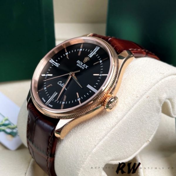 Rolex Cellini Time 50505 Bracelet Cuir Brun Cadran Noir 39mm Montre Réplique Homme – Image 5