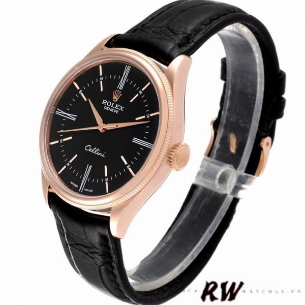 Rolex Cellini Time 50505 Bracelet Cuir Noir Cadran Noir 39mm Montre Réplique Homme – Image 5
