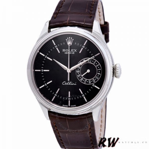 Rolex Cellini Date 50519 Bracelet Cuir Brun Cadran Noir 39mm Montre Réplique Homme – Image 5