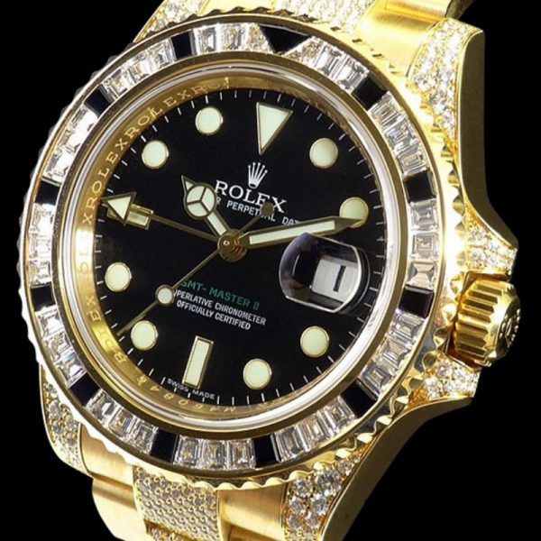 Rolex GMT-Master II 116758 Or Jaune Cadran Noir Diamants 40mm Montre Réplique Homme – Image 4