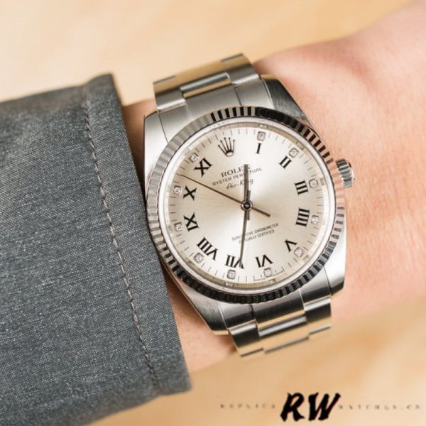 Rolex Oyster Perpetual Air-King 114234 Cadran Romain Argent Diamant 41mm Réplique – Image 3