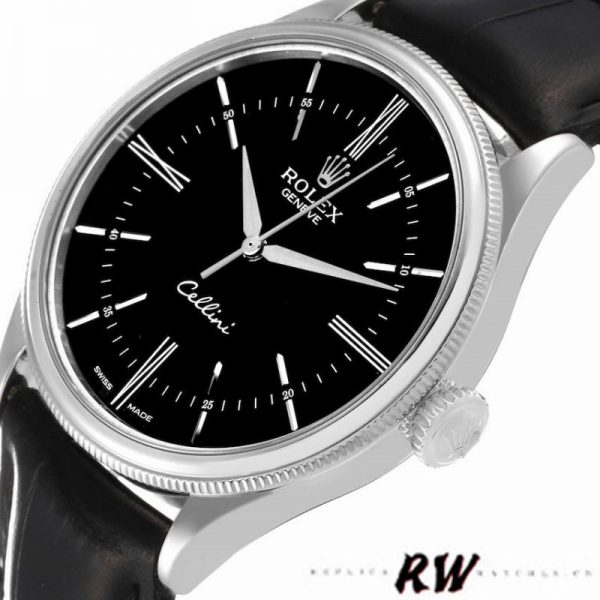 Rolex Cellini Time 50509 Bracelet Cuir Noir Cadran Noir 39mm Montre Réplique Homme – Image 4