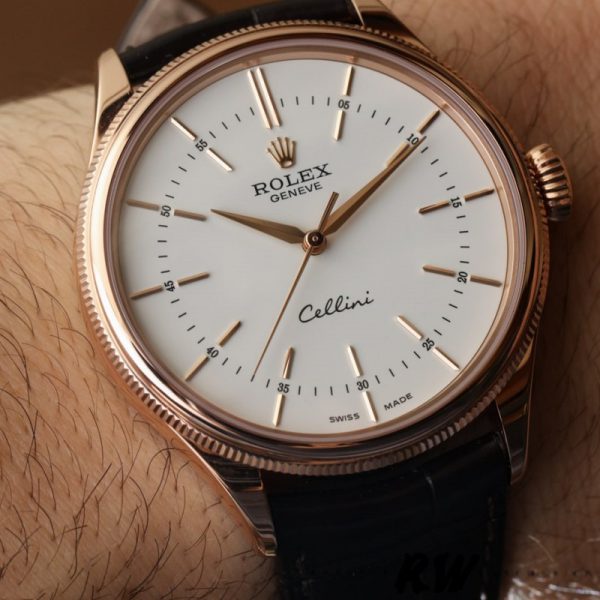 Rolex Cellini Time 50505 Bracelet Cuir Brun Cadran Blanc 39mm Montre Réplique Homme – Image 3