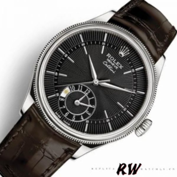 Rolex Cellini Dual Time 50529 Cadran Noir Bracelet Cuir Brun 39mm Montre Réplique Homme – Image 3