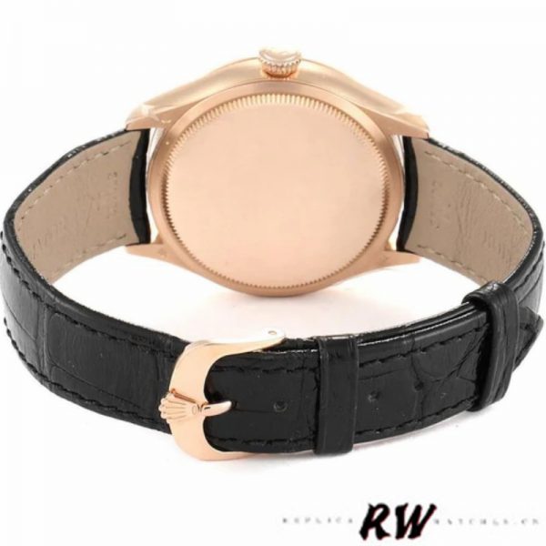 Rolex Cellini Dual Time 50525 Cadran Noir Bracelet Cuir Noir 39mm Montre Réplique Homme – Image 4