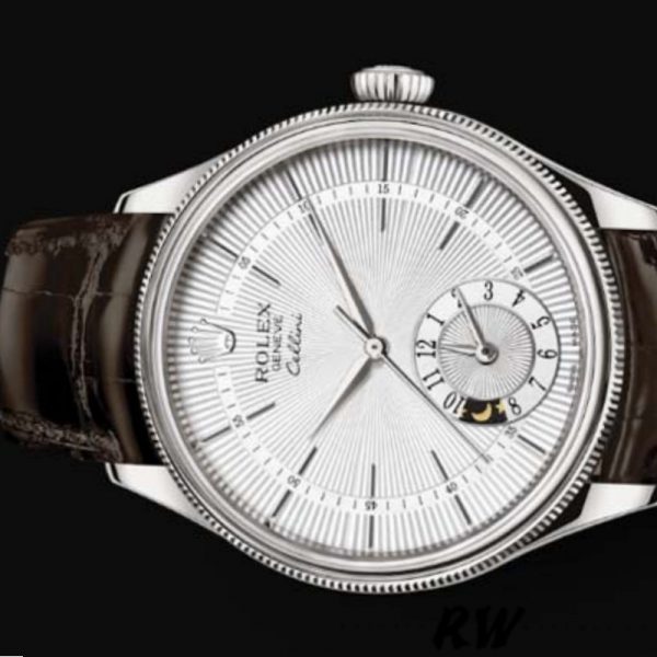 Rolex Cellini Dual Time 50529 Cadran Argent Bracelet Brun 39mm Montre Réplique Homme – Image 4
