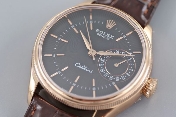 Rolex Cellini Date 50515 Bracelet Cuir Brun Index Noir 39mm Montre Réplique Homme – Image 7