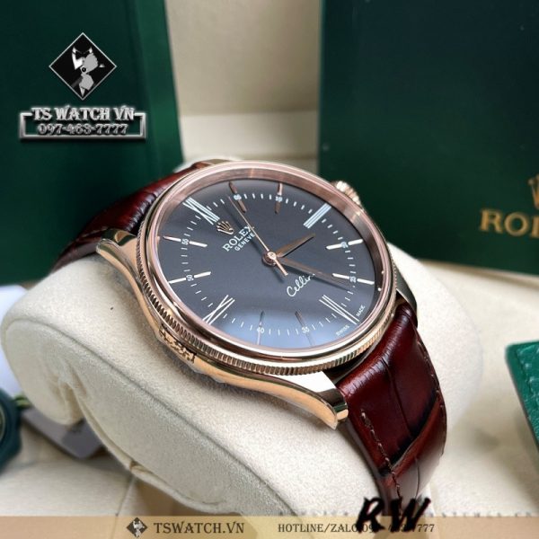 Rolex Cellini Time 50505 Bracelet Cuir Brun Cadran Noir 39mm Montre Réplique Homme – Image 4