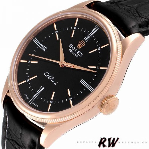 Rolex Cellini Time 50505 Bracelet Cuir Noir Cadran Noir 39mm Montre Réplique Homme – Image 4