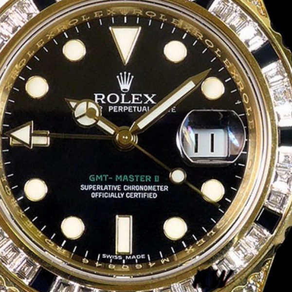 Rolex GMT-Master II 116758 Or Jaune Cadran Noir Diamants 40mm Montre Réplique Homme – Image 3