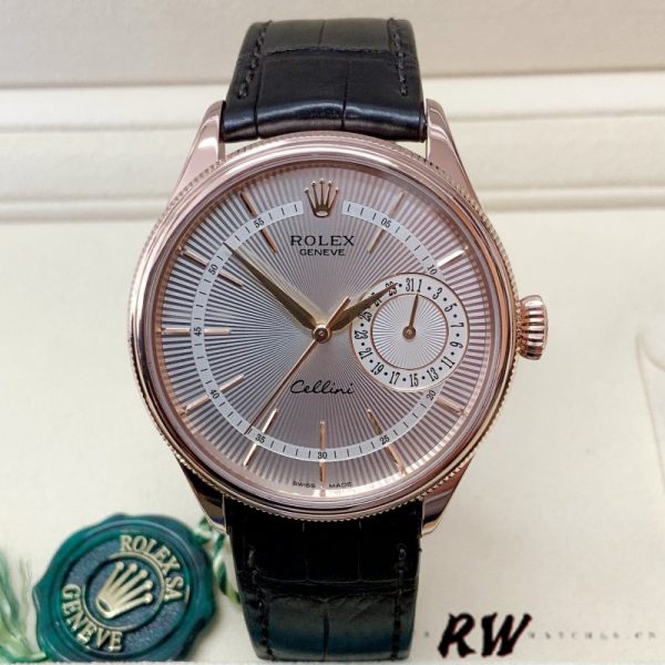 Rolex Cellini Date 50515 Or Rose Cadran Guilloché Argent Index 39mm Montre Réplique Homme – Image 2