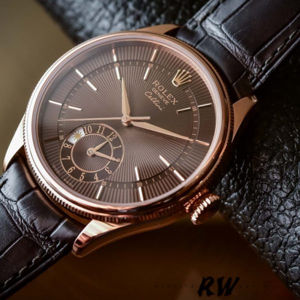 Rolex Cellini Dual Time 50525 Cadran Guilloché Brun Bracelet Cuir Brun 39mm Montre Réplique Homme – Image 2