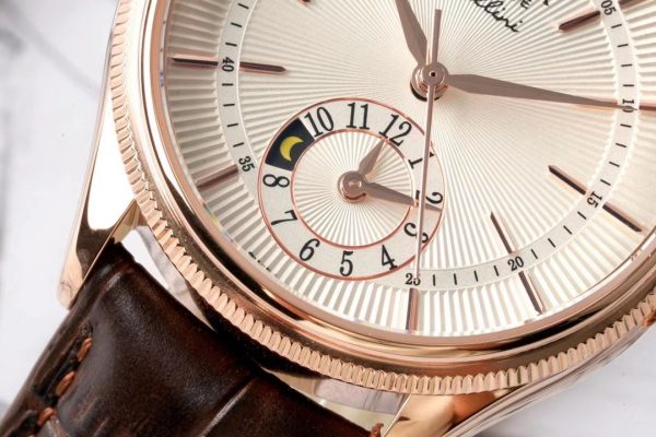 Rolex Cellini Dual Time 50525 Cadran Argent Bracelet Cuir Brun 39mm Montre Réplique Homme – Image 6