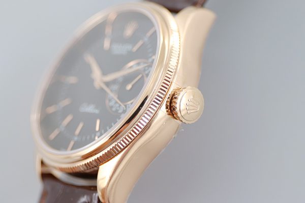 Rolex Cellini Date 50515 Bracelet Cuir Brun Index Noir 39mm Montre Réplique Homme – Image 6