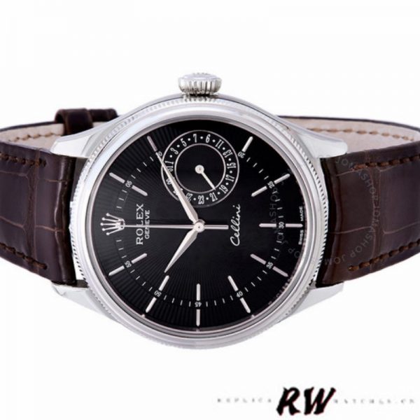 Rolex Cellini Date 50519 Bracelet Cuir Brun Cadran Noir 39mm Montre Réplique Homme – Image 3